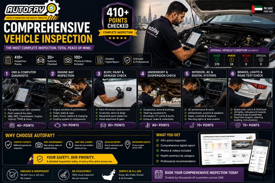Autofay inspector showing comprehensive vehicle inspection digital report to customer in UAE