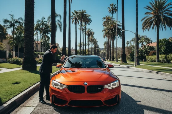 Inspector sitting in driver seat scrolling through ADAS menu on touchscreen, lane assist and collision warning icons visible, bright Dubai morning light through windshield