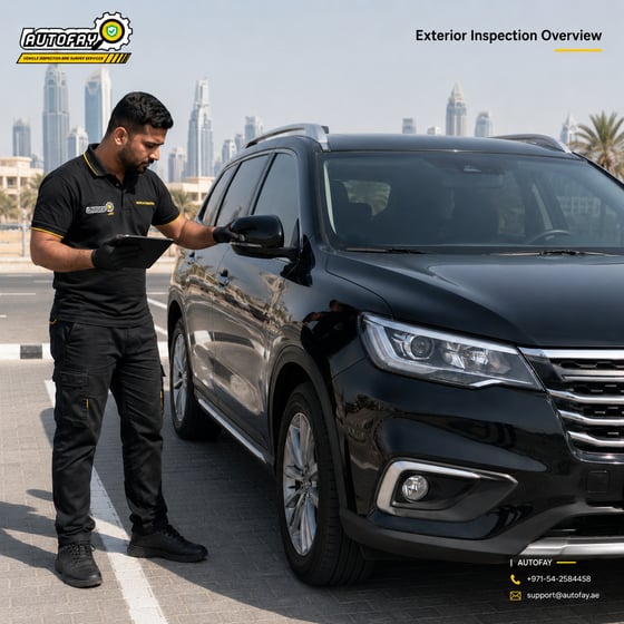 AUTOFAY inspector checking power tailgate operation on SUV in UAE