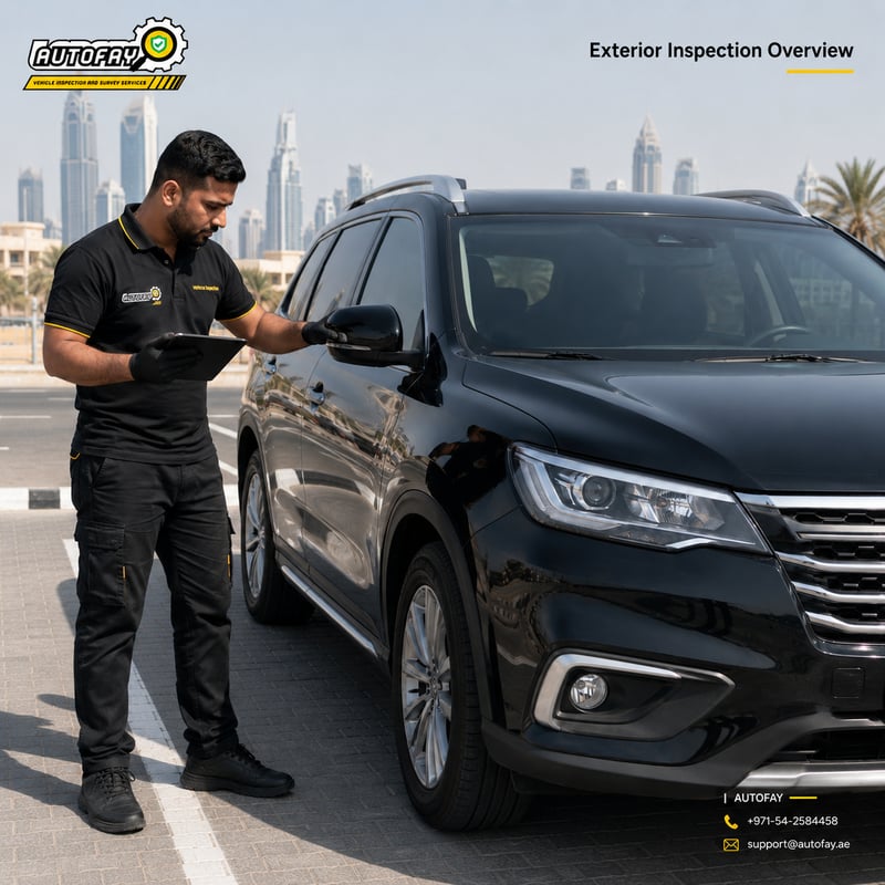 AUTOFAY inspector checking power tailgate operation on SUV in UAE