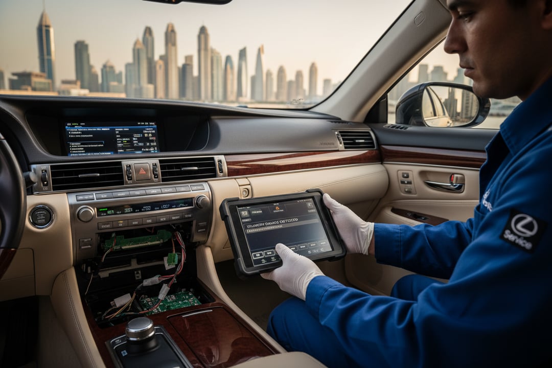 Inspecting Coastal Humidity Damage on Used Lexus in UAE